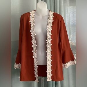 Slinky Brand Rusty Orange 3/4 Sleeve Open-Front Cardigan
